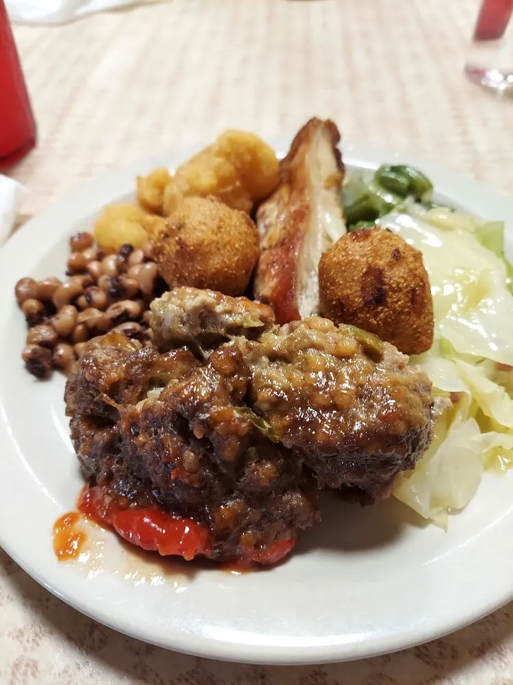 Meatloaf Blackeyed Peas Cabbage Hush Puppies